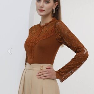 Chicwish Ethereal Floral Lace Sleeve Top in Caramel